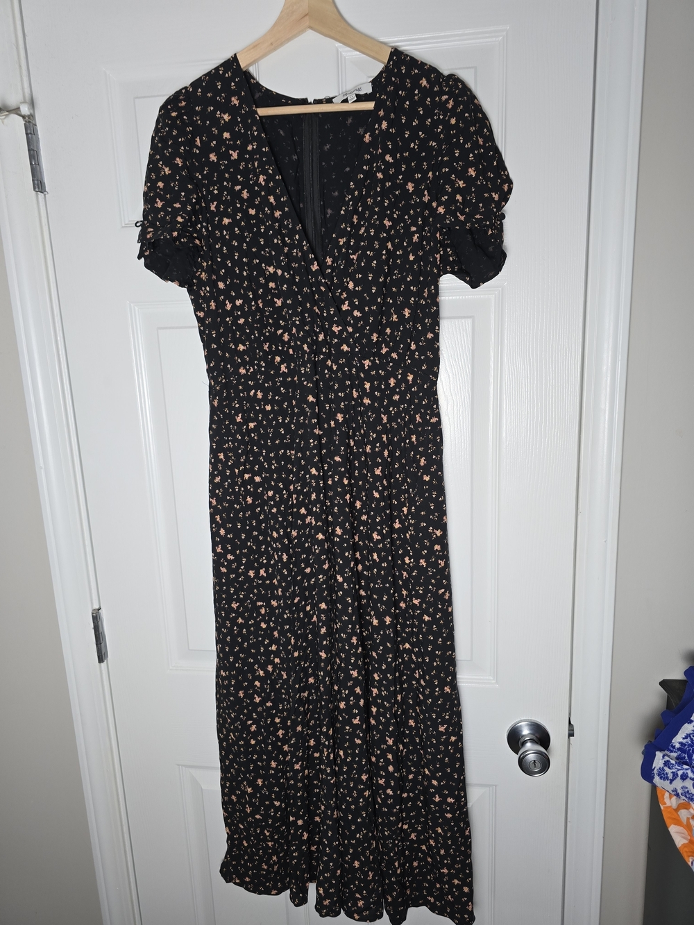 Madewell Black Floral Faux Wrap-Style Midi Dress Size 10 - Picture 4 of 12